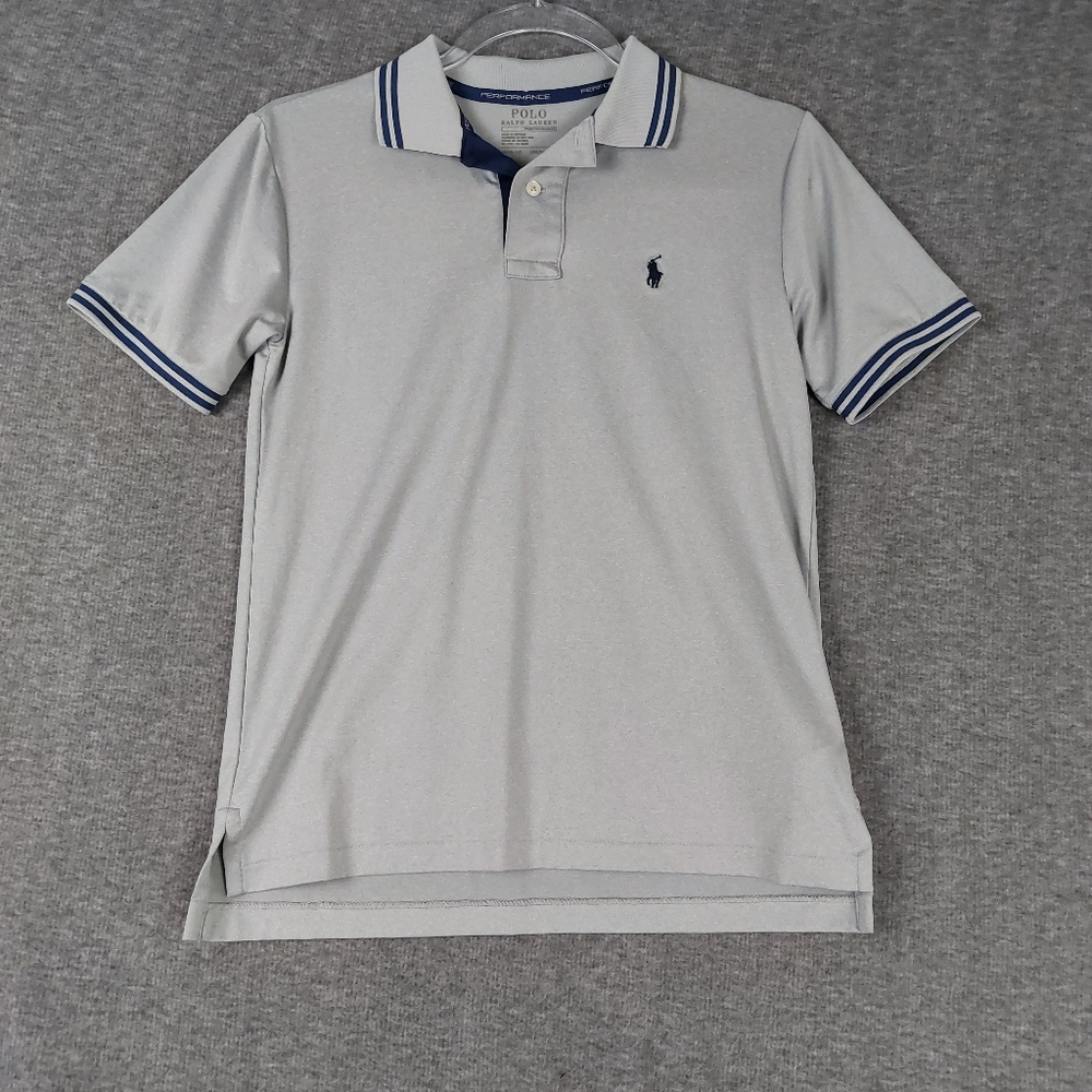 POLO RALPH LAUREN PERFORMANCE BOYS GRAY NAVY SHORT SLEEVE POLO SIZE MEDIUM